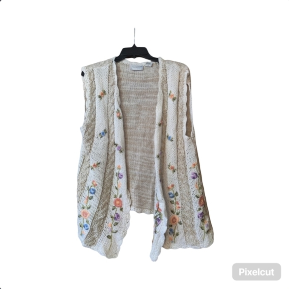 Adrian Delafield Floral Embroidered Knit Vest XL Grannycore - Picture 1 of 4